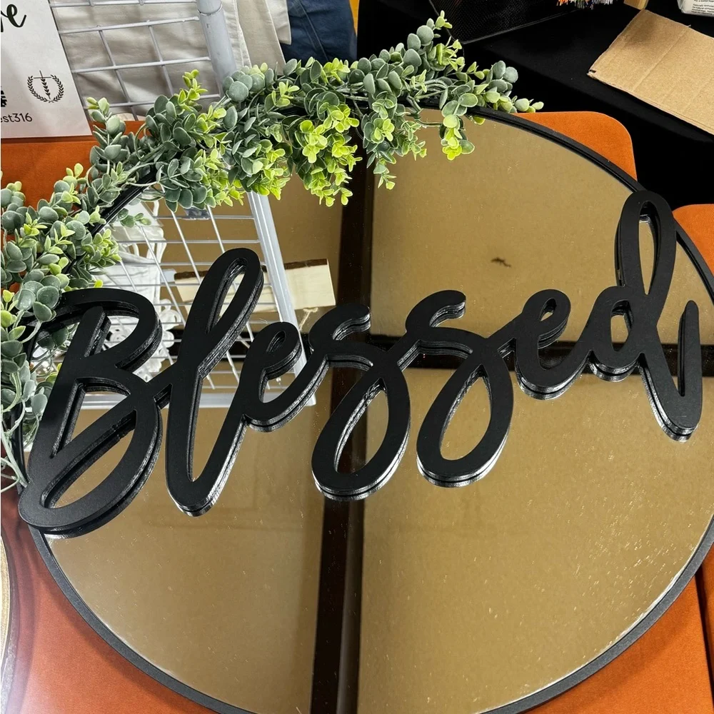 Black 'Blessed' Mirror Wall Decor